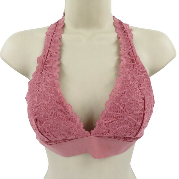 PINK Victorias Secret Small Lace Bralette V Neck Floral Flower Bra Strappy NEW - Picture 1 of 15